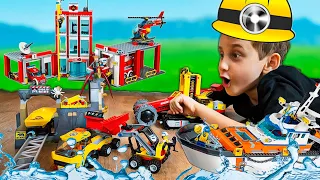 PAULINHO e TOQUINHO Brincam na CIDADE LEGO com Dinossauros, Estação de Bombeiros, Mina de Ouro