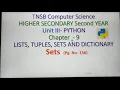 Sets in python with example and demo Part 18 in Tamil Chapter 9 Unit 3 A Jaya Mabel