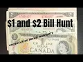 1 and 2 Dollar Bills Canada Banknote Hunt Consecutive Serial numbers