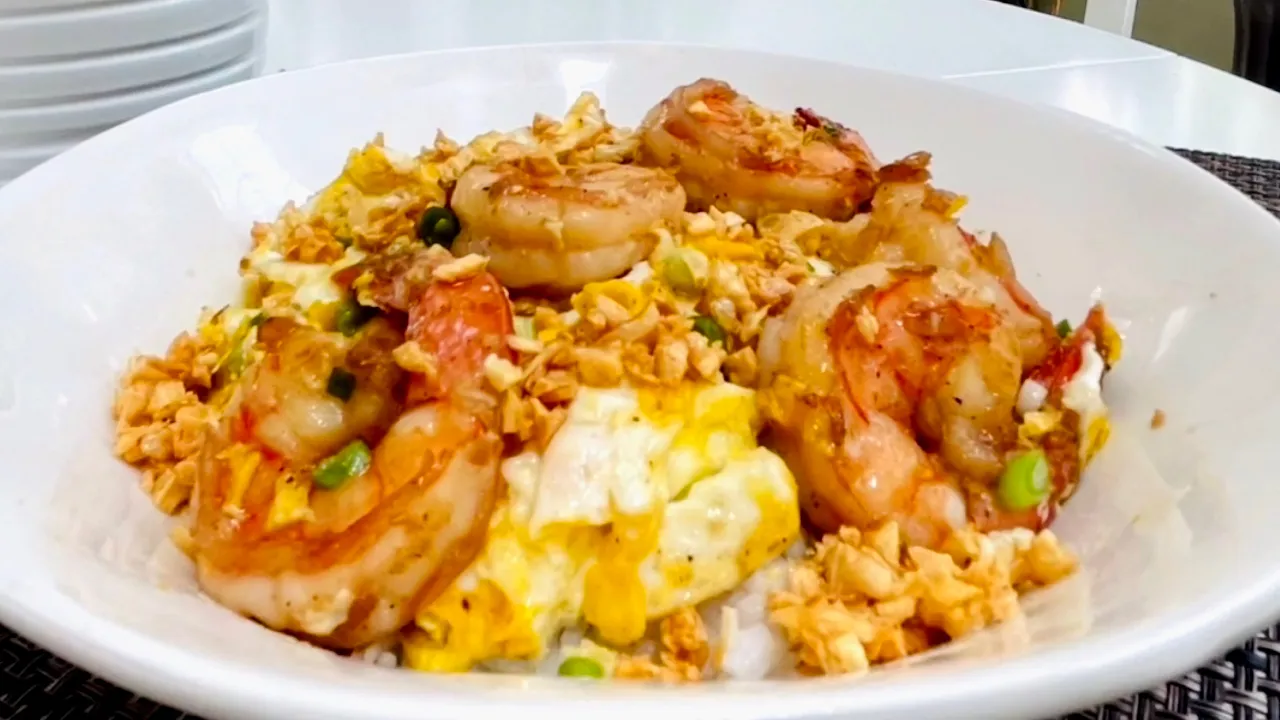  Scrambled Eggs with Shrimp Over Rice