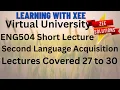 ENG504 Second Language Acquisition Short lecture of lecture 27 to 30 Virtual University of Pakistan