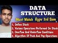 Stack in Data Structure Push Pop Algorithm Overflow Underflow RGPV 3rd Sem One Shot
