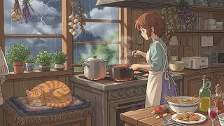 peaceful rainy day in a cozy house ghibli style relaxing anime vlog