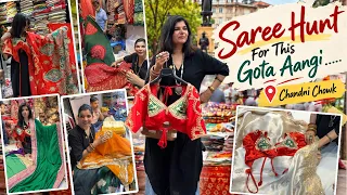Saree Hunting in Chandni Chowk for My Gota AANGI Blouse! Delhi Budget Shopping | Bandhani Saree Shop