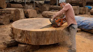From Monster Log To Masterpiece  Strong Men Build The World’s Largest 500-Year-Old Wooden Table