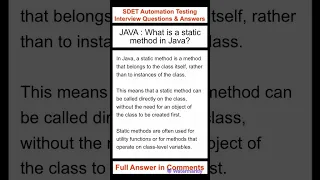 JAVA What is a static method in Java SDET Automation Testing Interview Questions Answers