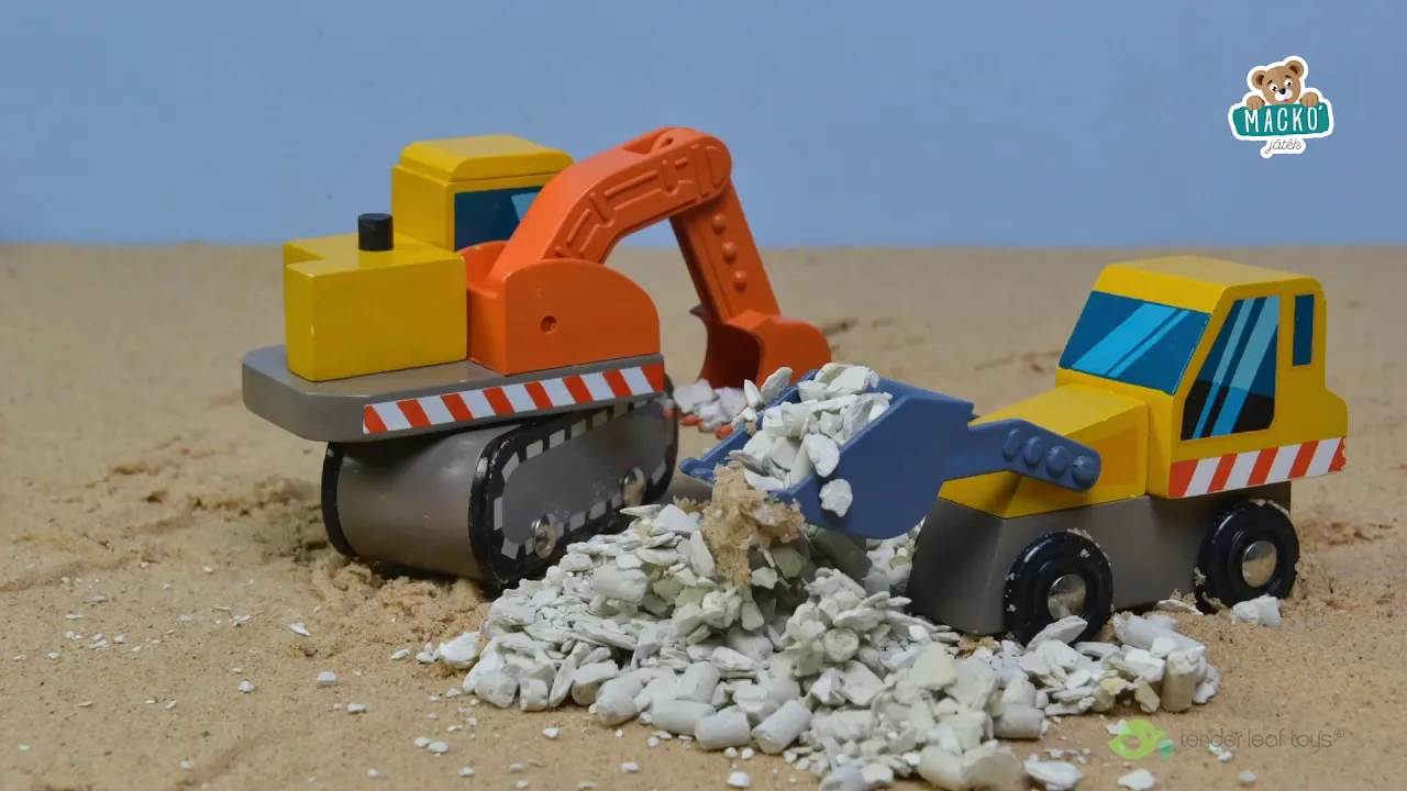 Fa kisautók - Fa munkásautók Construction Site Tender Leaf Toys - 4