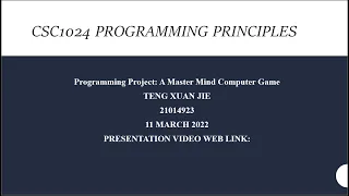 CSC1024 Programming Principle Project A Mastermind Computer Game