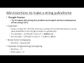 Minimum to make string palindrome DP optimisation