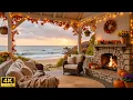 Lagu Peaceful Autumn Sunset Ambience - Relaxing Piano with Crackling Fire \u0026 Ocean Waves for Happy Moods