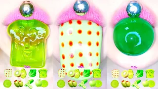 ASMR GREEN JELLY EMOJI CLEAR PUDDING MUKBANG 緑色ゼリーモッパン 🍏🥬🥒 초록 채소 젤리먹방 투명한 푸딩 입술먹방