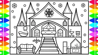 How to Draw a Winter Princess Castle for Kids Princess Castle Drawing and Coloring for Kids