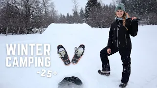 Winter Camping in a Snow Fort // How to Build a Winter Survival Shelter (Quinzee Overnight)