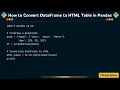 How to Convert DataFrame to HTML Table in Pandas