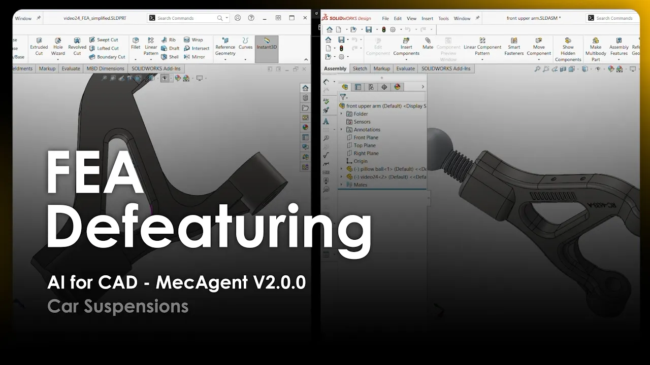 AI for CAD - Defeaturing for FEA - Car Suspension - MecAgent 2.0.0 - Demo