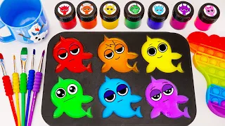 Oddly Satisfying Video 🌈 How To Make 6 Slime Baby Shark From Pop it Lollipop ASMR Paint Color