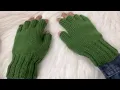 Knitted Half Gloves with Straight Needles Adult Size