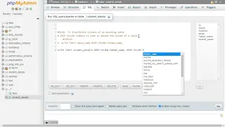 Drop Columns of an existing table MySQL phpmyadmin MariaDB