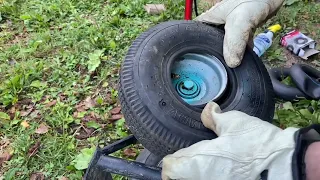 How to get hand truck dolly tire on to rim - inner tube replacement step