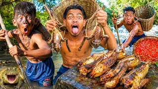 Primitive Survival Cooking: Catch & Cook Frog Over an Open Fire