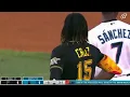 Miguel Rojas tooth flies out of mouth After Taking Helmet To Face from Oneil Cruz