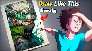Step By Step Kakashi Hatake Drawing With Watercolours Tutorial For Beginners.
