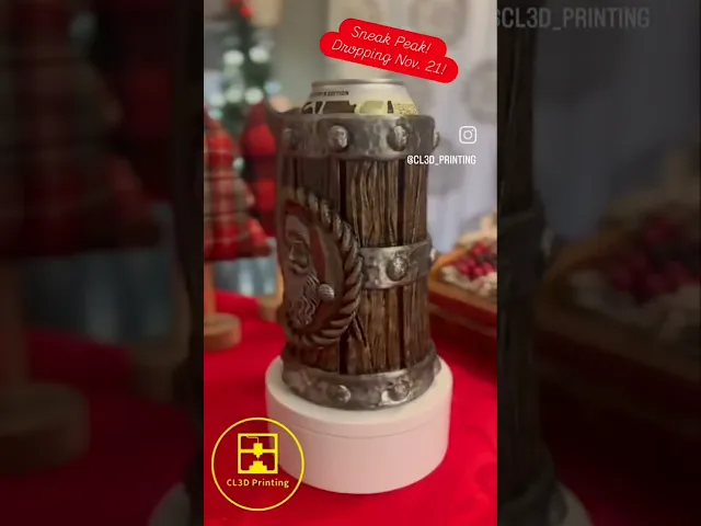 Santa Tavern Stein Beer Can Koozie - Tallboy and 12 ounce video thumbnail