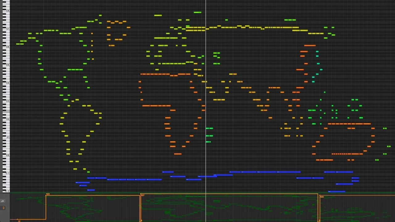 World Map on Piano (MIDI Art)