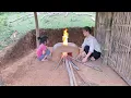 Download Lagu 17 Year Old Girl Builds Dream House In The Forest Alone - Builds Stove With Stone And Earth
