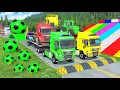 Flatbed Trailer McQueen Transportation with Truck - Speedbumps vs Cars vs Train - BeamNG.Drive #529