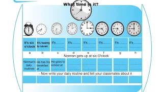 الوحدة الأولى كتاب أزرق سابع حل التمارين الساعة والفراغات ص٥ وشرح القواعد مضارع بسيط ص٦ 