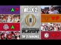 Week 2 College Football Top 25 Rankings 2025 WEEKLY COLLEGE FOOTBALL TOP 25 RANKINGS