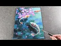 How to paint Koi fish and Cherry blossoms Acrylic painting tutorial