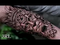 BLACK and GREY AZTEC HEADDRESS TATTOO timelapse
