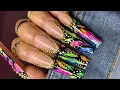 COLORFUL BUTTERFLY WING FRENCH NAIL ART ACRYLIC NAILS INSPO