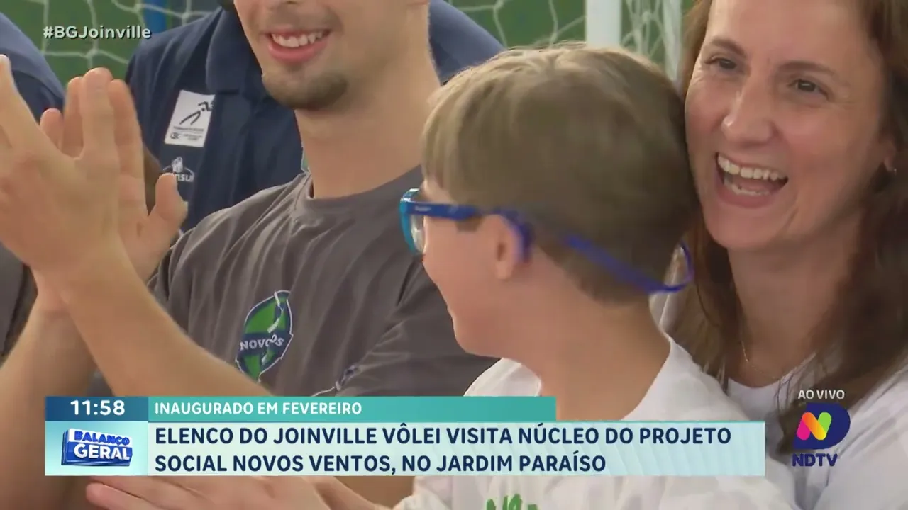 Inaugurado em fevereiro, elenco do Joinville Vôlei visita núcleo do projeto social Novos Ventos