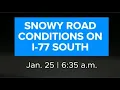 Snowy road conditions on I-77 South in Summit County
