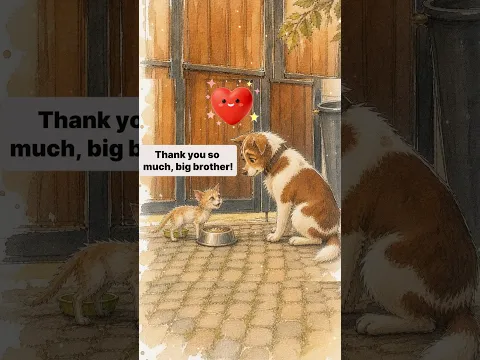 Dog Shares His Food with a Stray Kitten - #handsofkindness #rescue #shorts