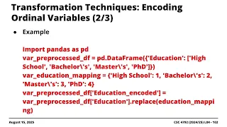 CSC 4792 Lecture Series Data Preprocessing and Transformation August 28 2025