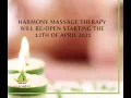 Harmony Massage Therapy Reopening 12 April