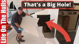 That’s a Big Hole in our new Catamaran Deck – Catamaran Build Ep217