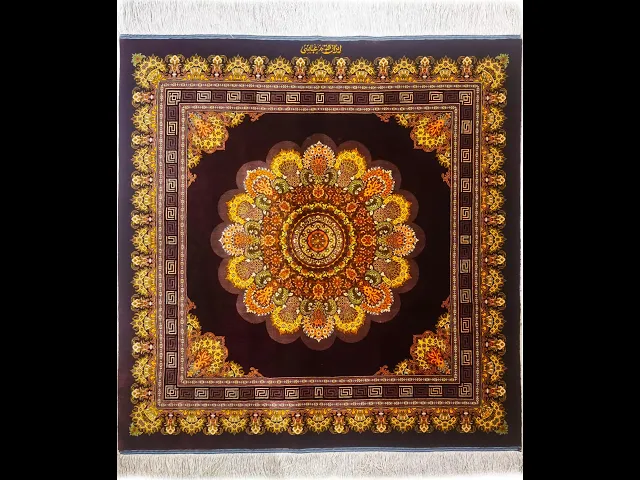アバシ工房 円形メダリオン（黄金の太陽紋）バーガンディ 希少正方形 100×100cm (ID18032)