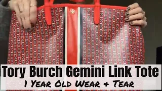Tory Burch Gemini Link Tote Exotic Red Orange 1 year old - wear and tear and mod shots