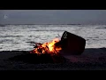 Download Lagu 🔥 Campfire, Bonfire on the Beach with the Sound of Relaxing Ocean Waves \u0026 Crackling Burning Firewood