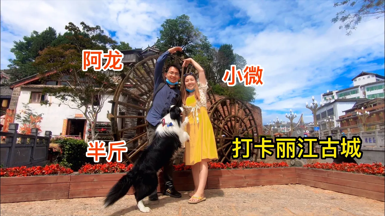 869集：两人一狗打卡丽江古城，纳西族用水很特别，看还有啥发现？狗狗也能逛古城真的太开心了！