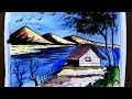 Download Lagu How to draw landscape cenari, A mountain Village drawing with water color🎨🎨🎨🎨