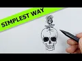 How to draw a skull with a rose Simple Drawing Ideas