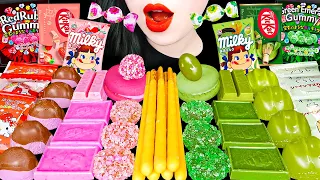 ASMR PINK GREEN DESSERTS 핑크 녹차 디저트 RUBY EMERALD JELLY MATCHA CHOCOLATE CANDY EATING SOUNDS MUKBANG먹방