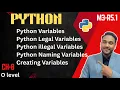 Python variables Leagal variable illegal variables Creating variables variable names