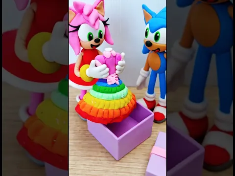 Dress up the rainbow 🌈 dress Amy Rose Sonic Hedgehog #diy #clay #toys #handmade